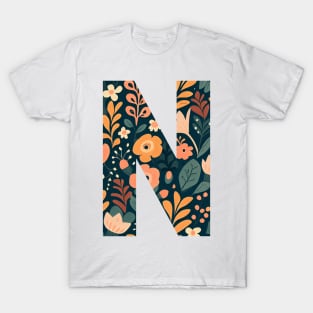 Whimsical Floral Letter N T-Shirt